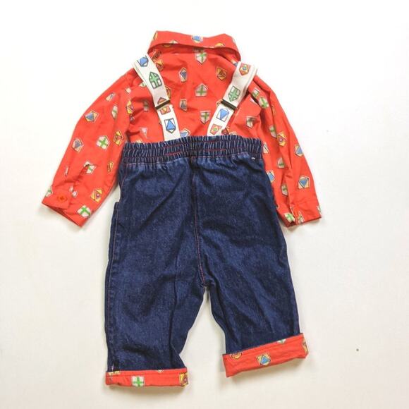 Vintage Sears Outfit Baby Boys Size 3-6m School Overalls - Picture 4 of 5